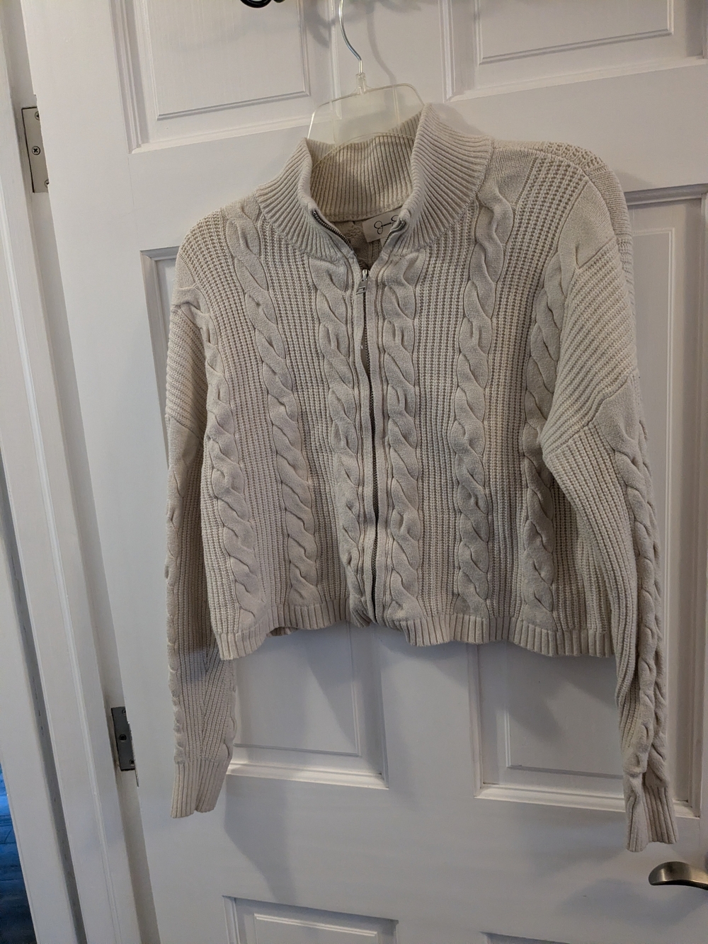 Jessica Simpson Cream Cable-Knit Zip Cardigan